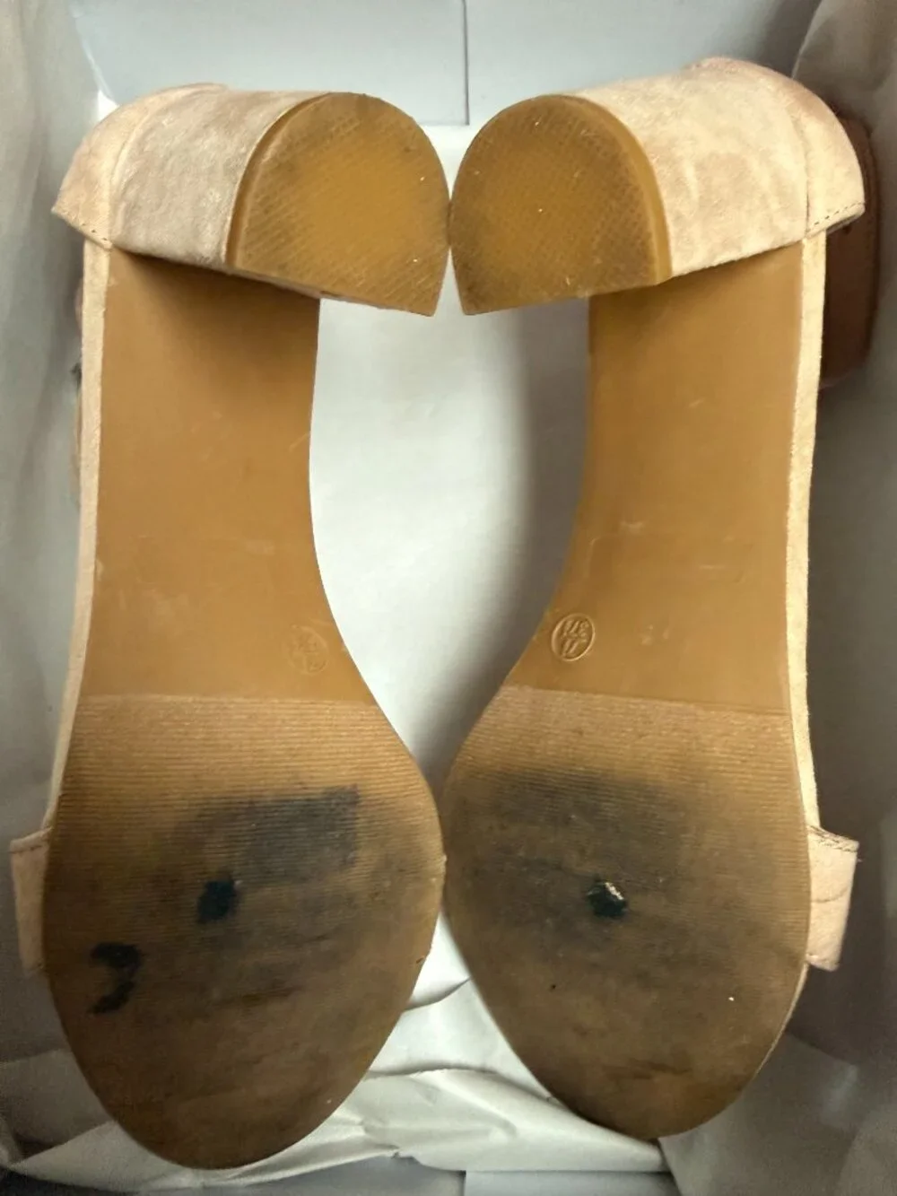 David’s Bridal Nude Suede Block Heel Sandals Women’s Size 7.5